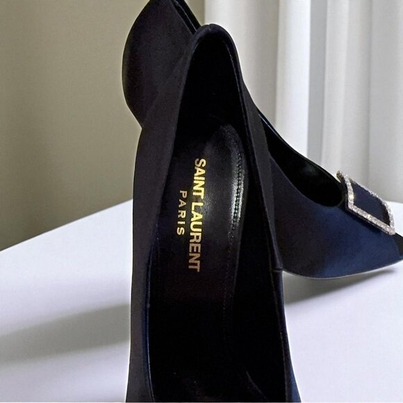 NIB Authentic Saint Laurent Black Frankly 115 Satin Peep Pump Sandals - Picture 9 of 16